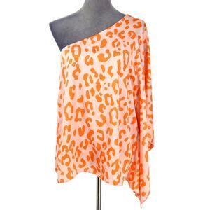 Adrienne Top Womens Medium Pink Orange Animal Print One Shoulder Blouse Resort